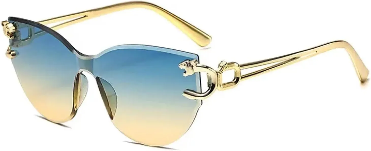 Big Rimless Sunglasses Women Men Cat Eye Sun Glasses Metal Frame Round Sunglasses