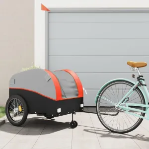 Bike Trailer for Heavy Loads, Black and Orange, Iron Construction with Safety Flag