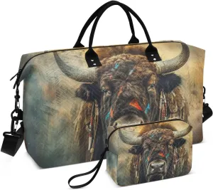 Bison Portrait Retro Duffle Bag for Travel, Gym Bag with Multiple Interior Pockets for Men Women Overnight Purse Included 20.5 x 1.9 x 13.8 In