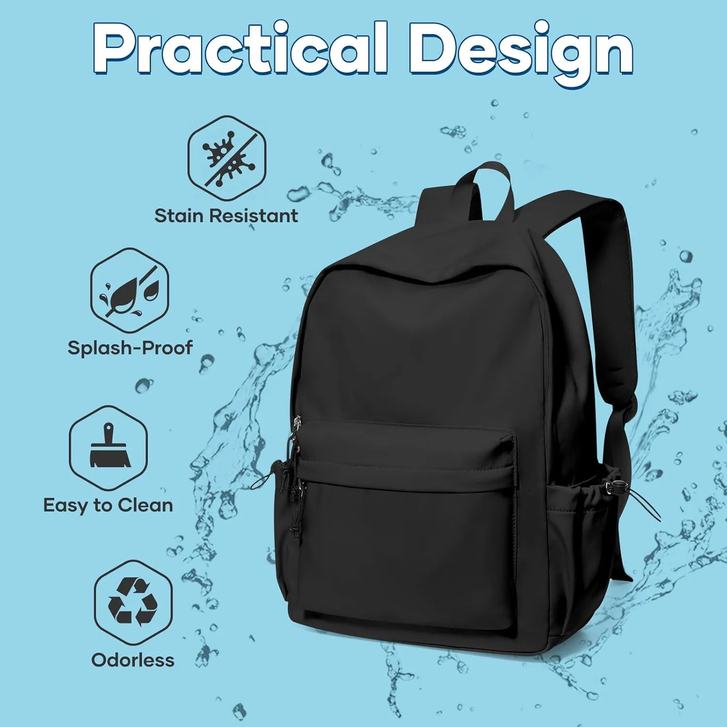 Black Backpack Lightweight Bag Waterproof High Middle school college Backpack For Boys Girls Bookbag Cute Aesthetic Backpacks Casual Daypack For Men Women