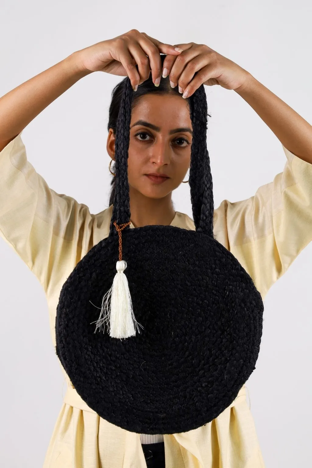 Black Jute Round Bag