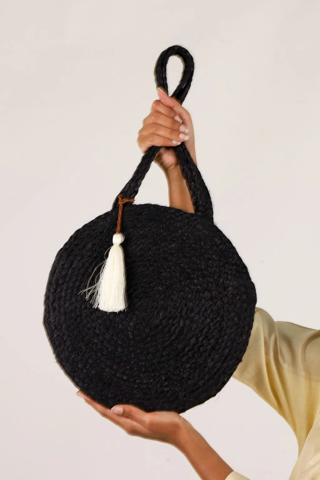 Black Jute Round Bag