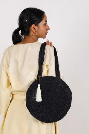 Black Jute Round Bag