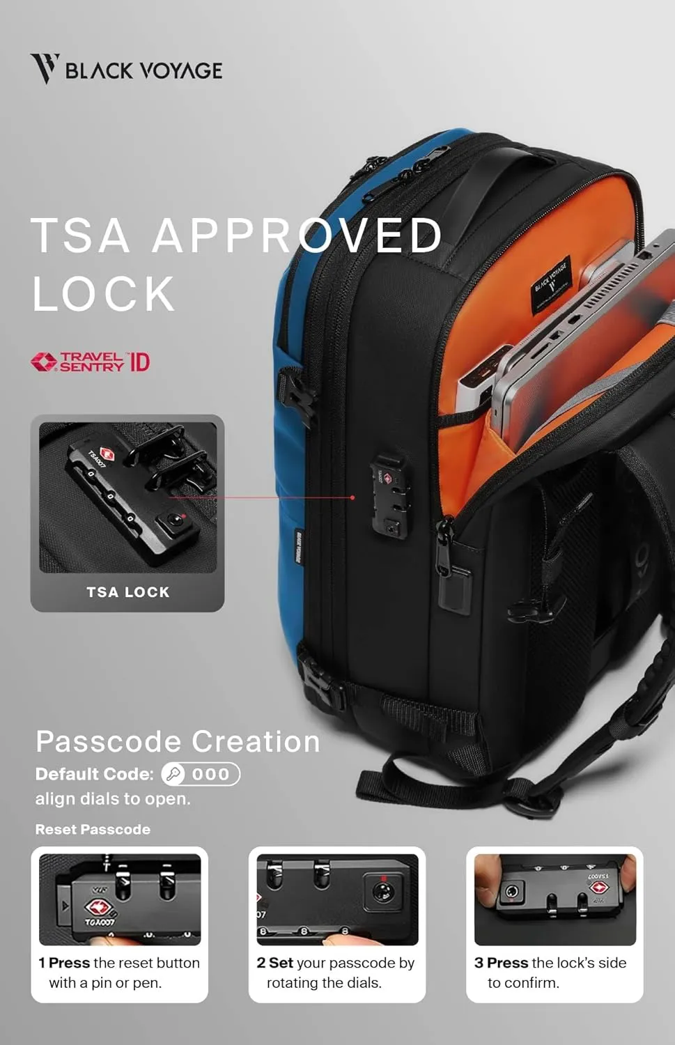 Black Voyage Vortex Vacuum Seal Travel Backpack 60L Exapandable Air Compression System Water Resistant TSA Lock Carry-On Suitcase Luggage Blue AERO - No Vacuum Pump
