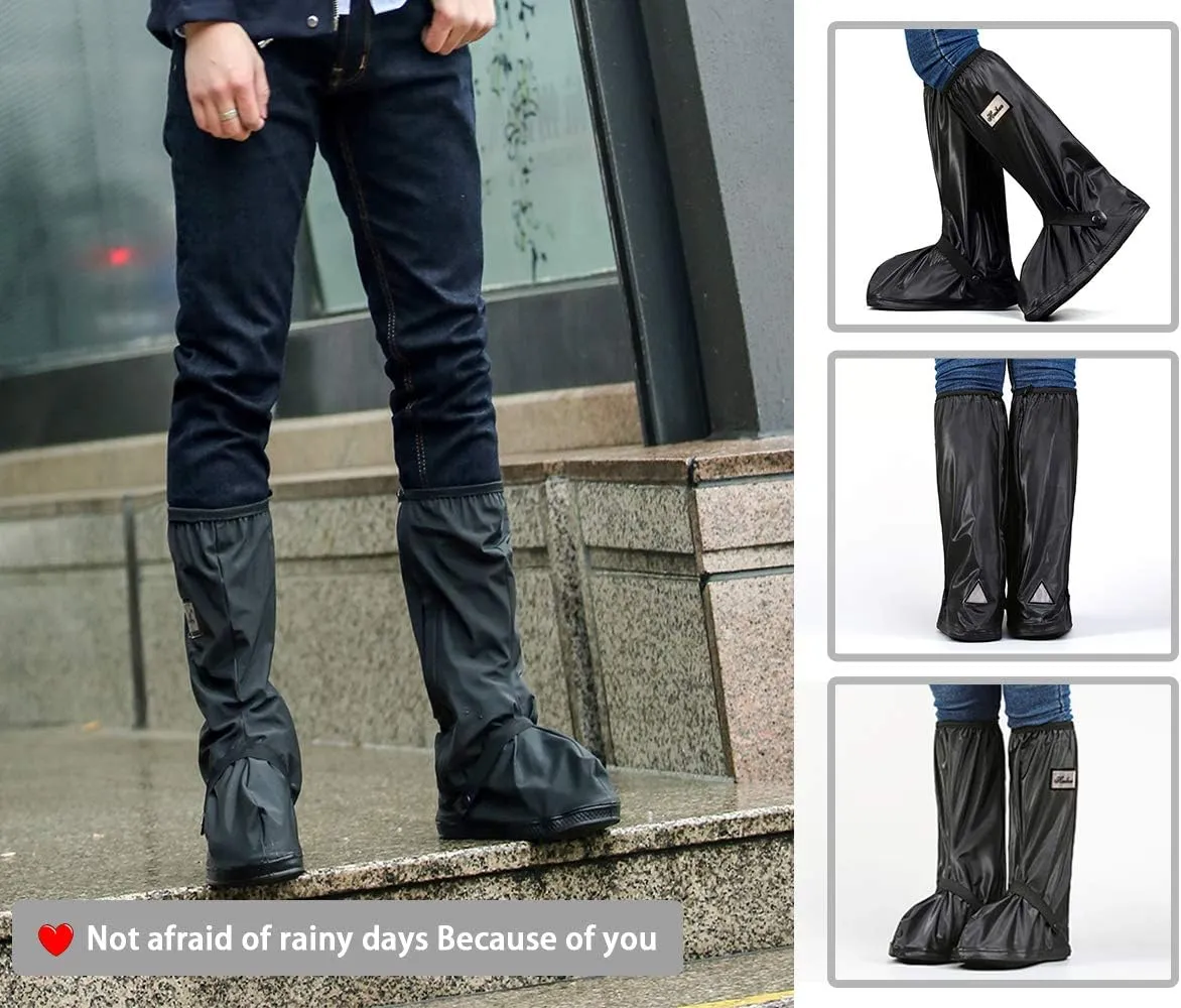 Black Waterproof Shoes Cover with Reflector, Reusable and Foldable Snow Rain Boot Shoe Cover for Man Women
