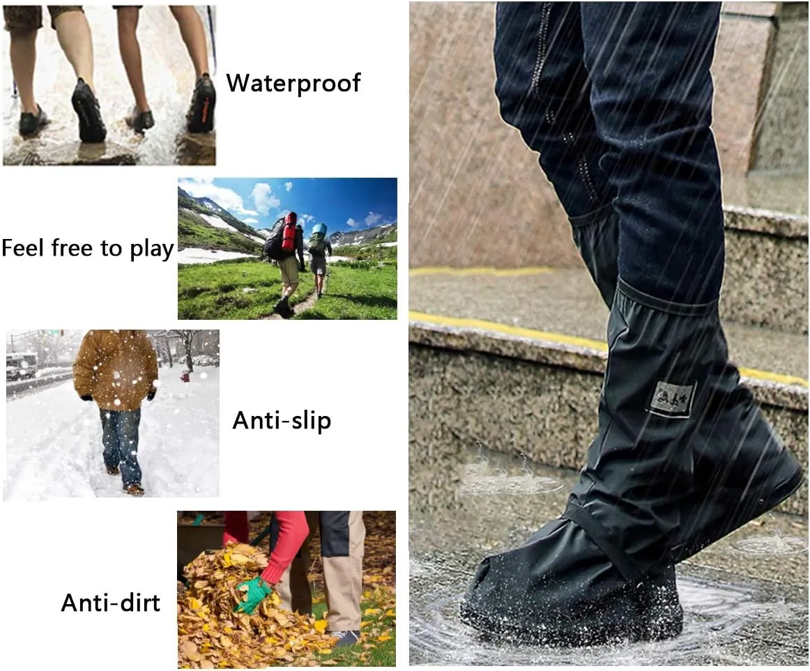 Black Waterproof Shoes Cover with Reflector, Reusable and Foldable Snow Rain Boot Shoe Cover for Man Women