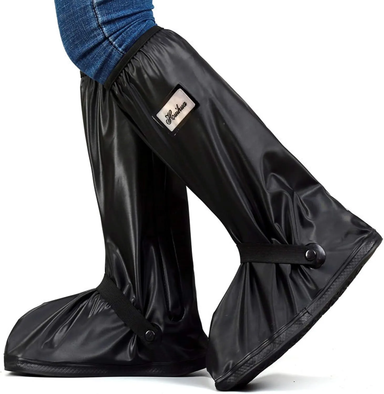 Black Waterproof Shoes Cover with Reflector, Reusable and Foldable Snow Rain Boot Shoe Cover for Man Women