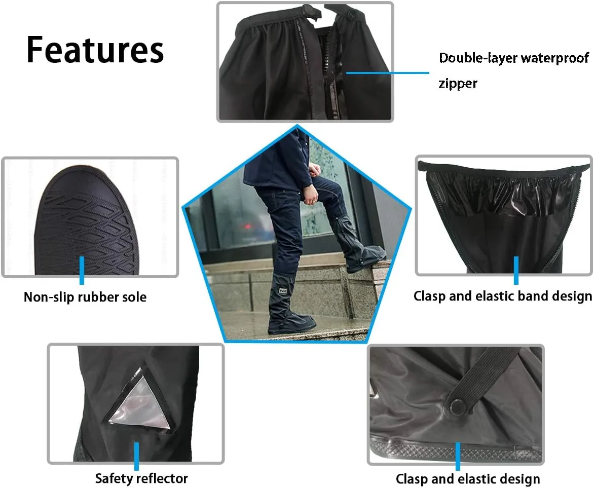 Black Waterproof Shoes Cover with Reflector, Reusable and Foldable Snow Rain Boot Shoe Cover for Man Women