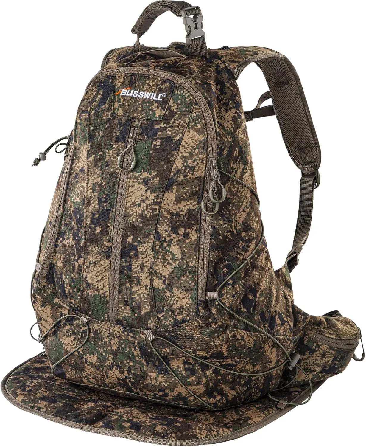 BLISSWILL Hunting Backpack with hunting seat,Lightweight Hiking Daypack,Hunting Accessories ，Camping Camouflage Bag with Rain Cover – Perfect for Hunts and Outdoor Adventures(AllSeasons Camo)