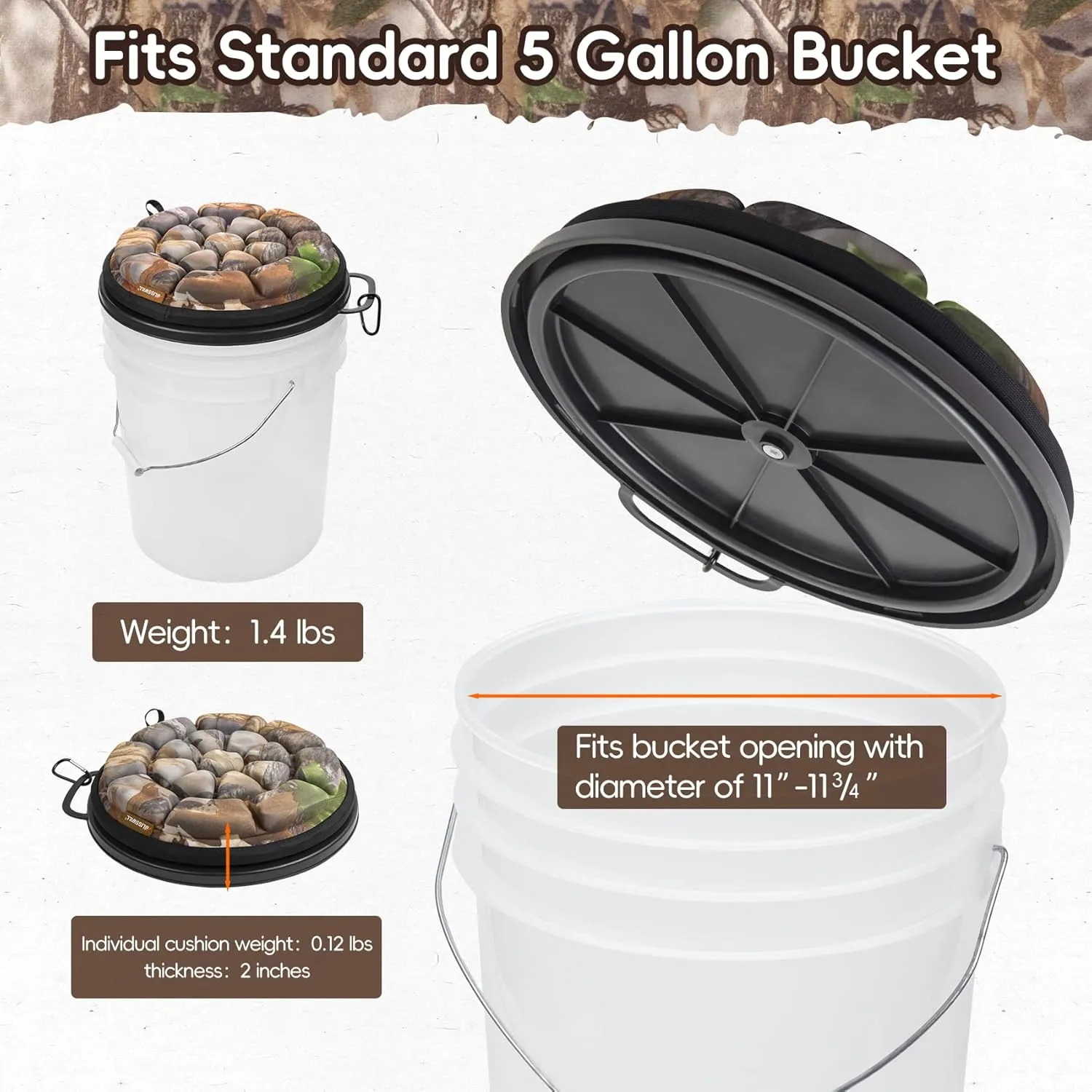 BLISSWILL Outdoor 5 Gallon Bucket Seat - 360° Swivel, Comfortable Foam Cushion for Hunting, Fishing, Gardening, Camping sportsman's Bucket lid