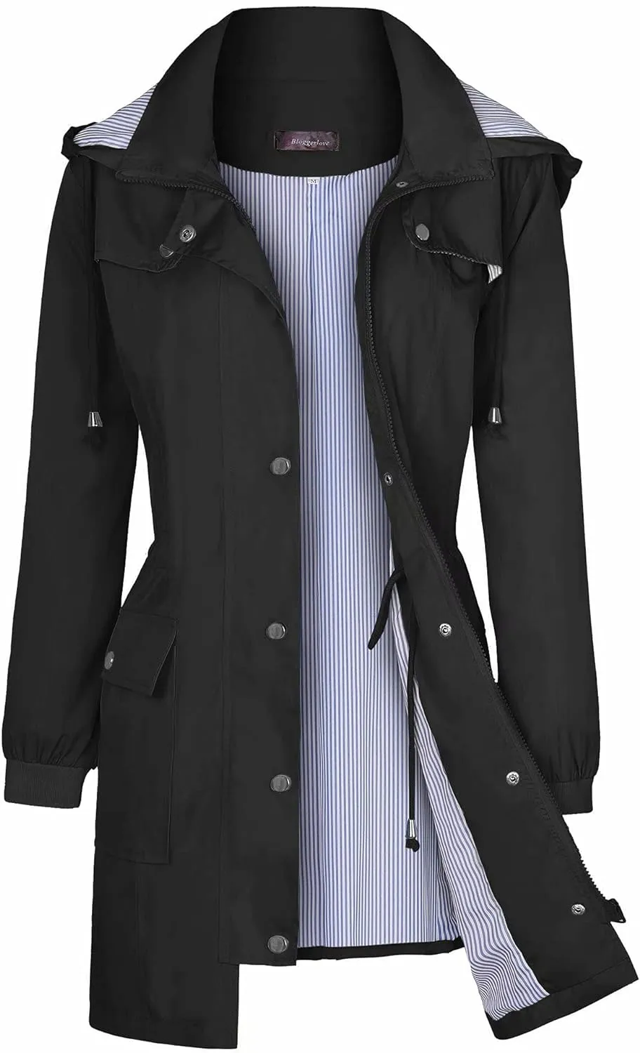 Bloggerlove Rain Jacket Women Lightweight Raincoat Waterproof Windbreaker Striped Climbing Outdoor Hooded Trench Coats S-XXL