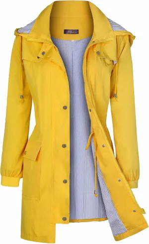 Bloggerlove Rain Jacket Women Lightweight Raincoat Waterproof Windbreaker Striped Climbing Outdoor Hooded Trench Coats S-XXL