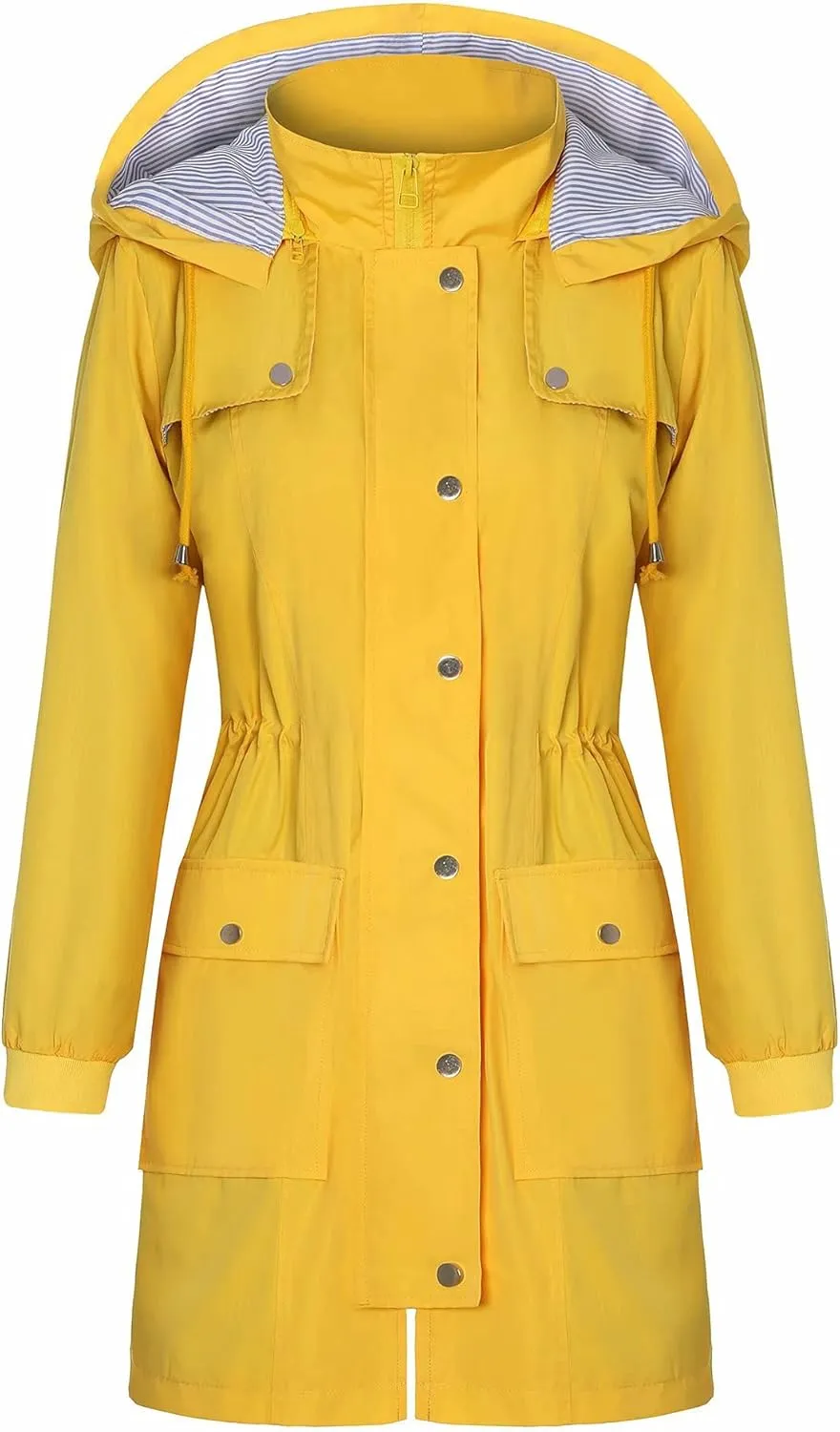 Bloggerlove Rain Jacket Women Lightweight Raincoat Waterproof Windbreaker Striped Climbing Outdoor Hooded Trench Coats S-XXL