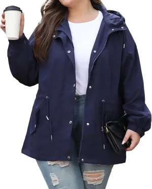 Bloggerlove Women's Rain Jacket Plus Size Lightweight Raincoat with Hood Waterproof Outdoor Windbreaker
