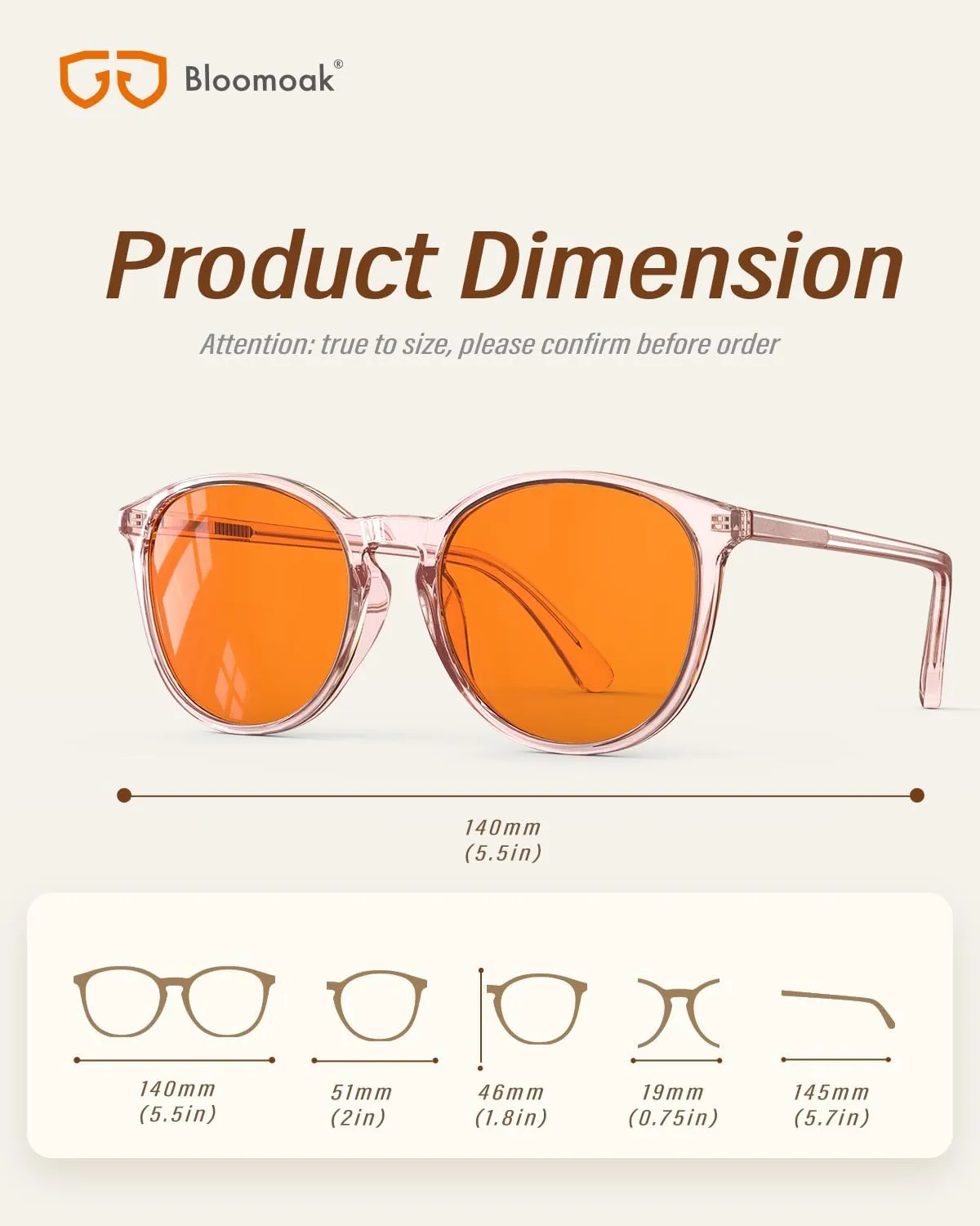 Bloomoak 99% Orange Blue Light Blocking Glasses,Retro Trendy Round Sytle,Relieve Eye Fatigue,Improve Sleep For Screens/Games