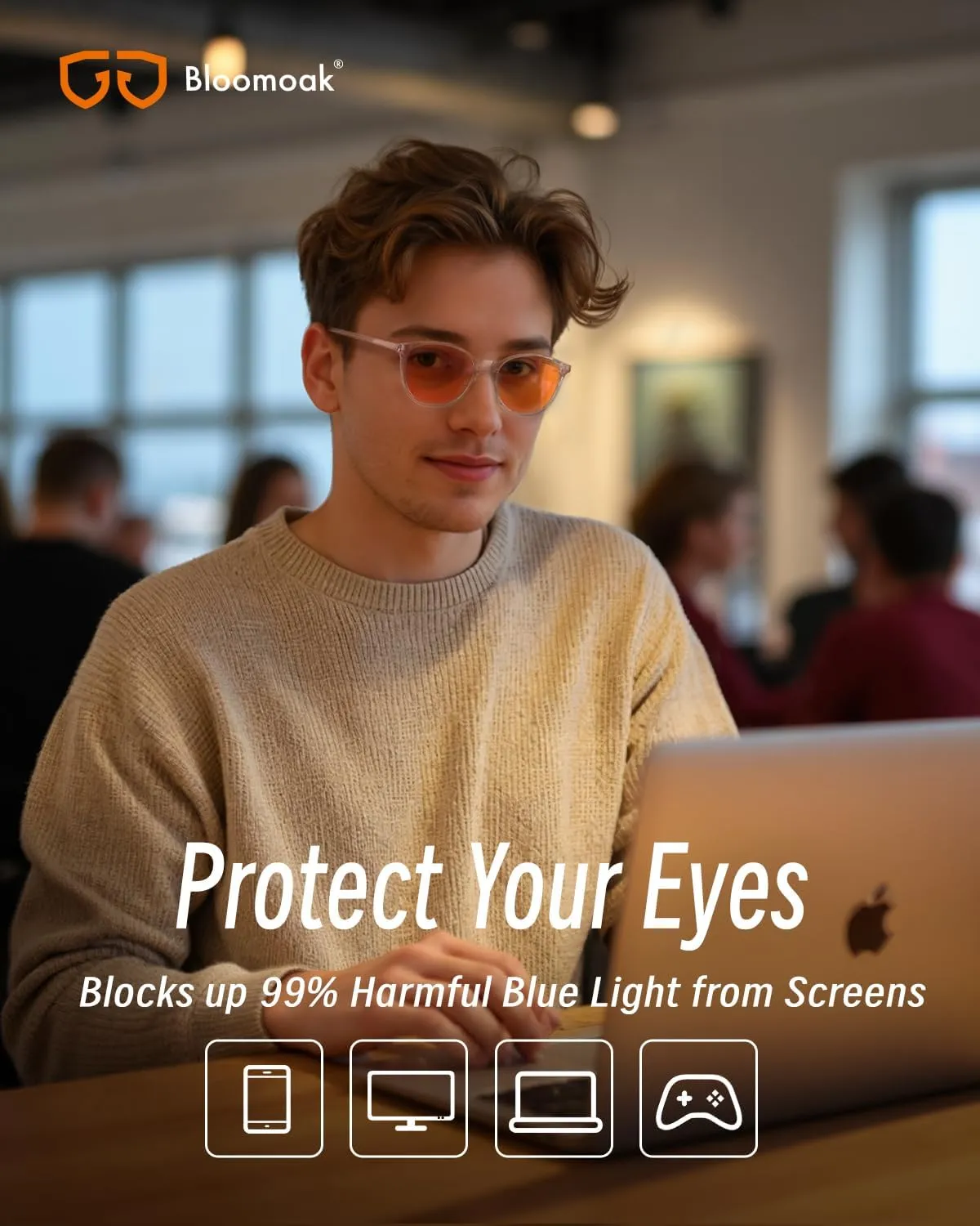 Bloomoak 99% Orange Blue Light Blocking Glasses,Retro Trendy Round Sytle,Relieve Eye Fatigue,Improve Sleep For Screens/Games