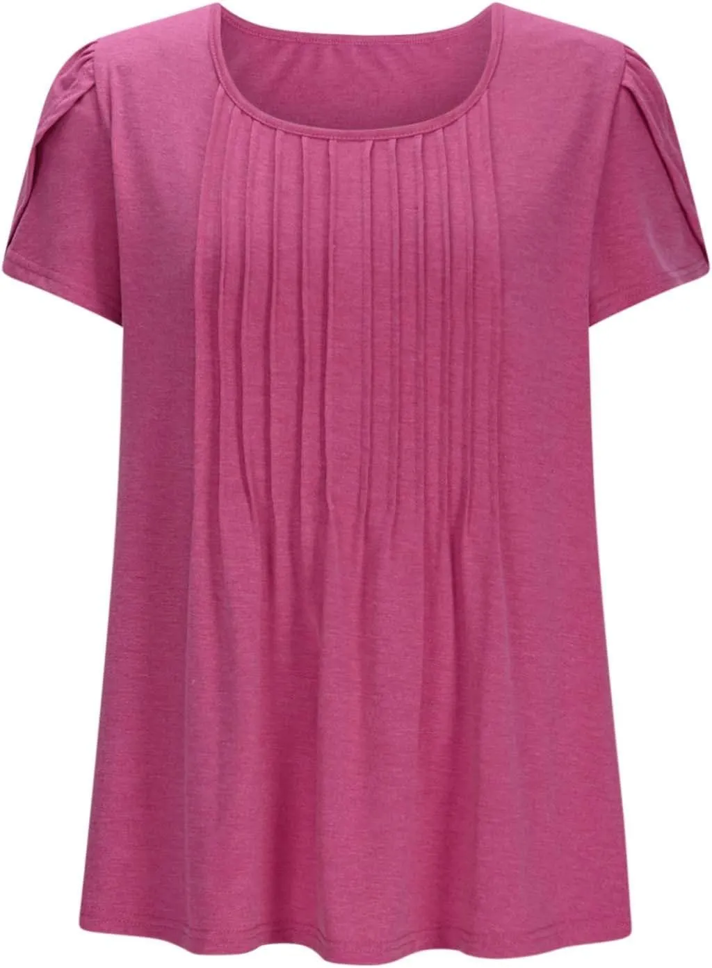 Blouses for Women Dressy Casual 2025 Summer Short Sleeve Loose Fit Tops Petal Sleeve Pleated Tunic Curved Hem