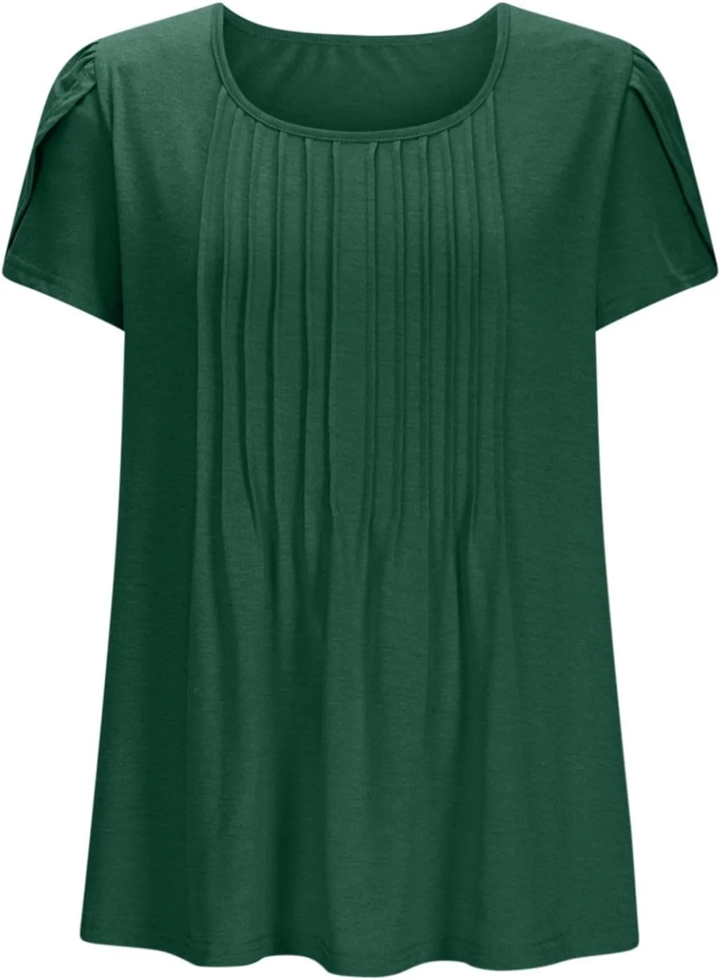 Blouses for Women Dressy Casual 2025 Summer Short Sleeve Loose Fit Tops Petal Sleeve Pleated Tunic Curved Hem