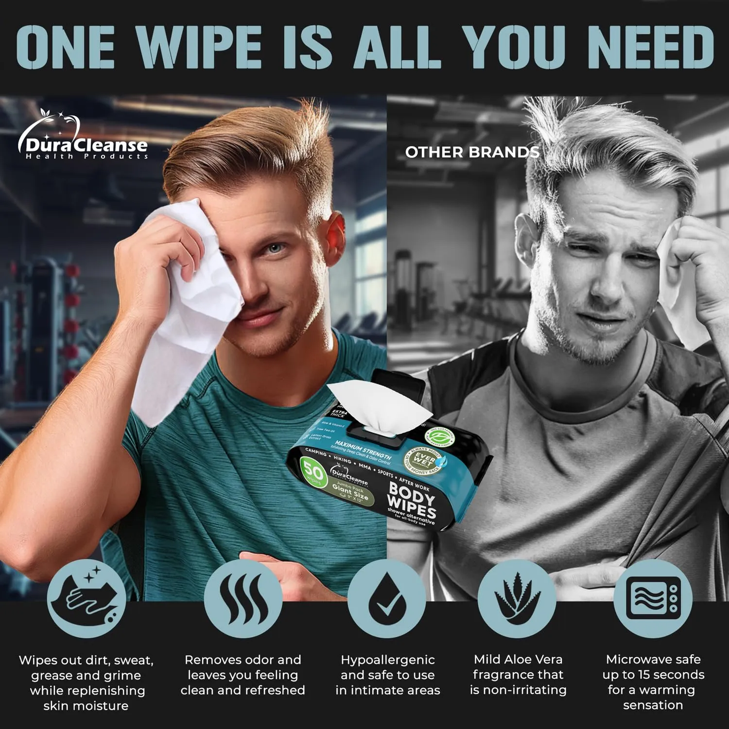Body Wipes for Men (2pk) - 100 XL No Rinse Shower Sheets   8 Travel Bath Wipes - 9"x12" After Gym Adult Washcloths - Mens Deodorant & Face Towels For Camping Essentials, Survival Gear and Supplies