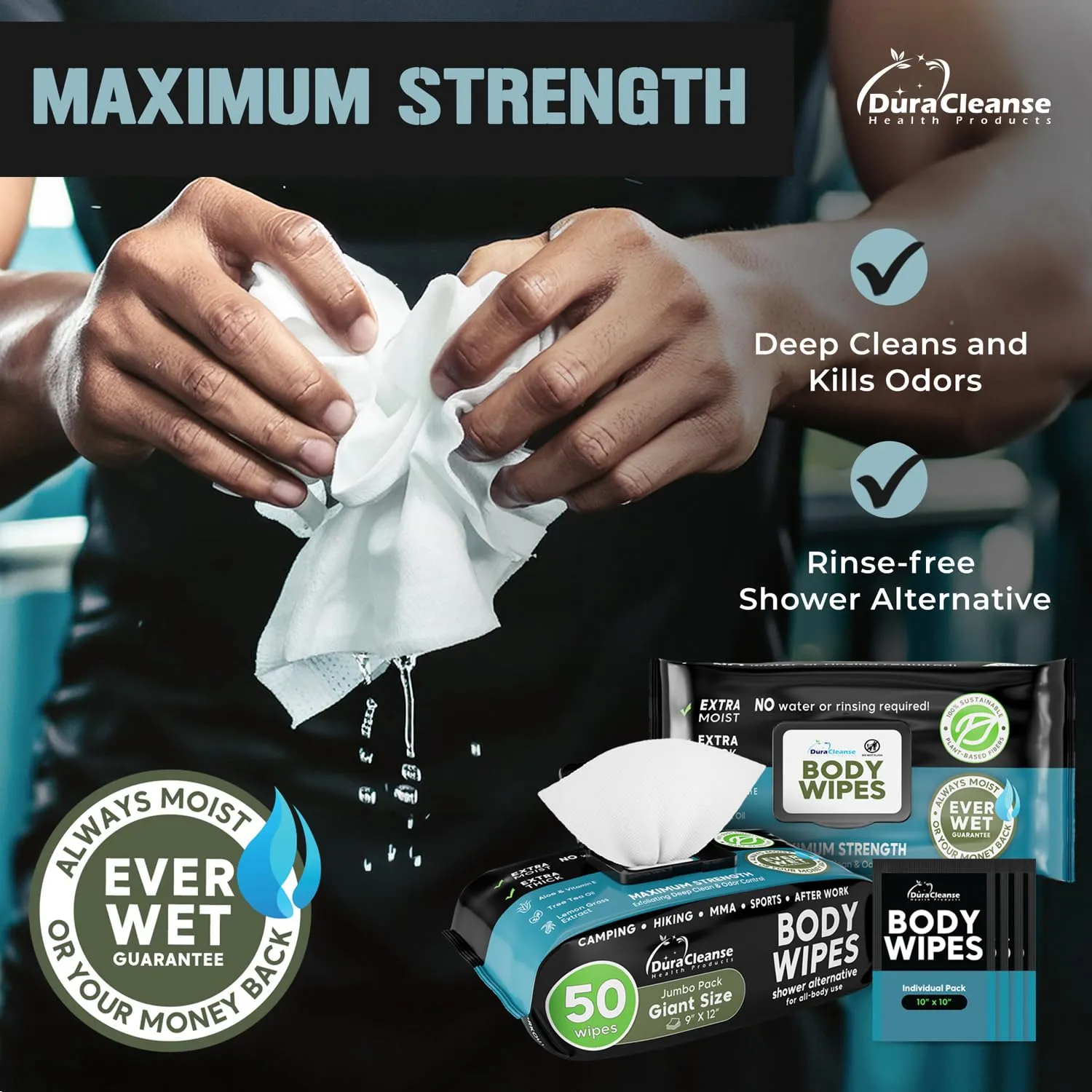 Body Wipes for Men (2pk) - 100 XL No Rinse Shower Sheets   8 Travel Bath Wipes - 9"x12" After Gym Adult Washcloths - Mens Deodorant & Face Towels For Camping Essentials, Survival Gear and Supplies