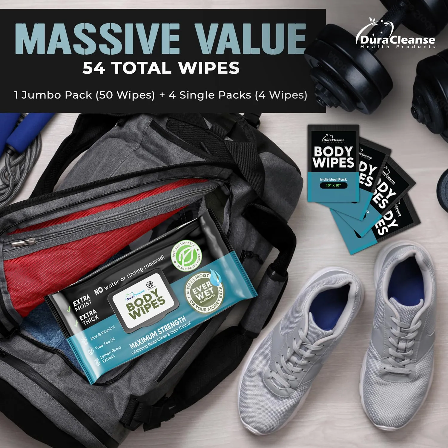 Body Wipes for Men (2pk) - 100 XL No Rinse Shower Sheets   8 Travel Bath Wipes - 9"x12" After Gym Adult Washcloths - Mens Deodorant & Face Towels For Camping Essentials, Survival Gear and Supplies