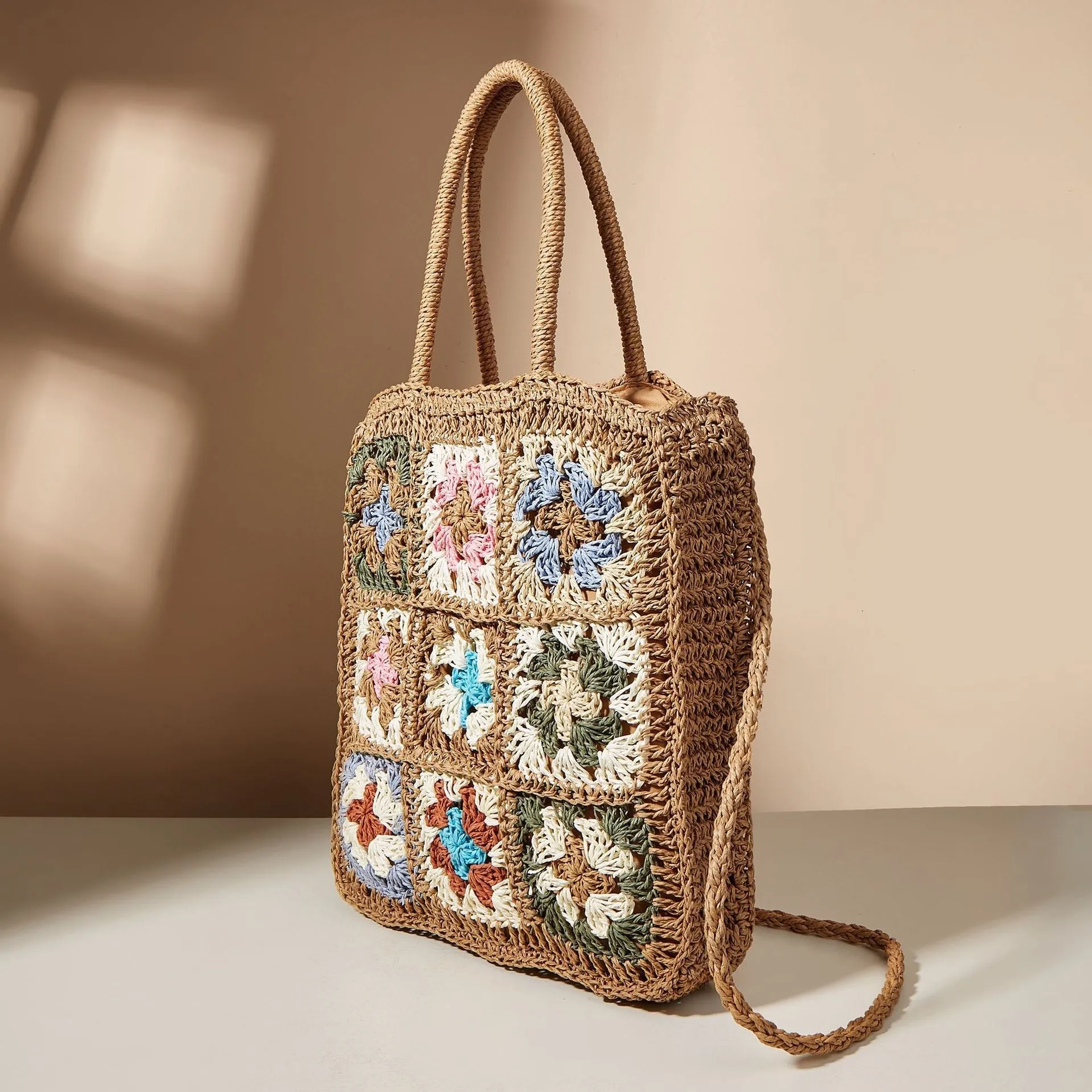 Bohemian Crochet Look Straw Totes