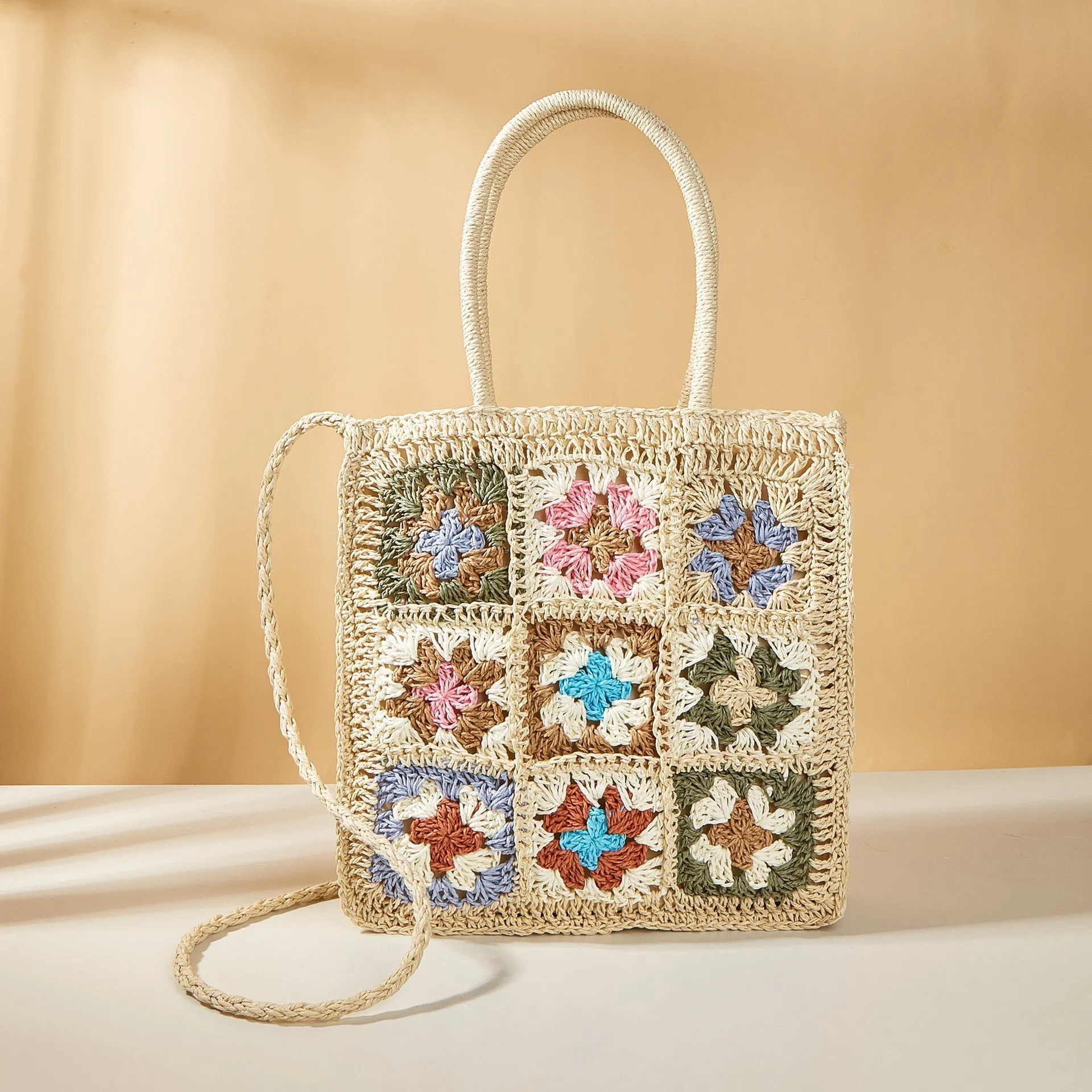 Bohemian Crochet Look Straw Totes
