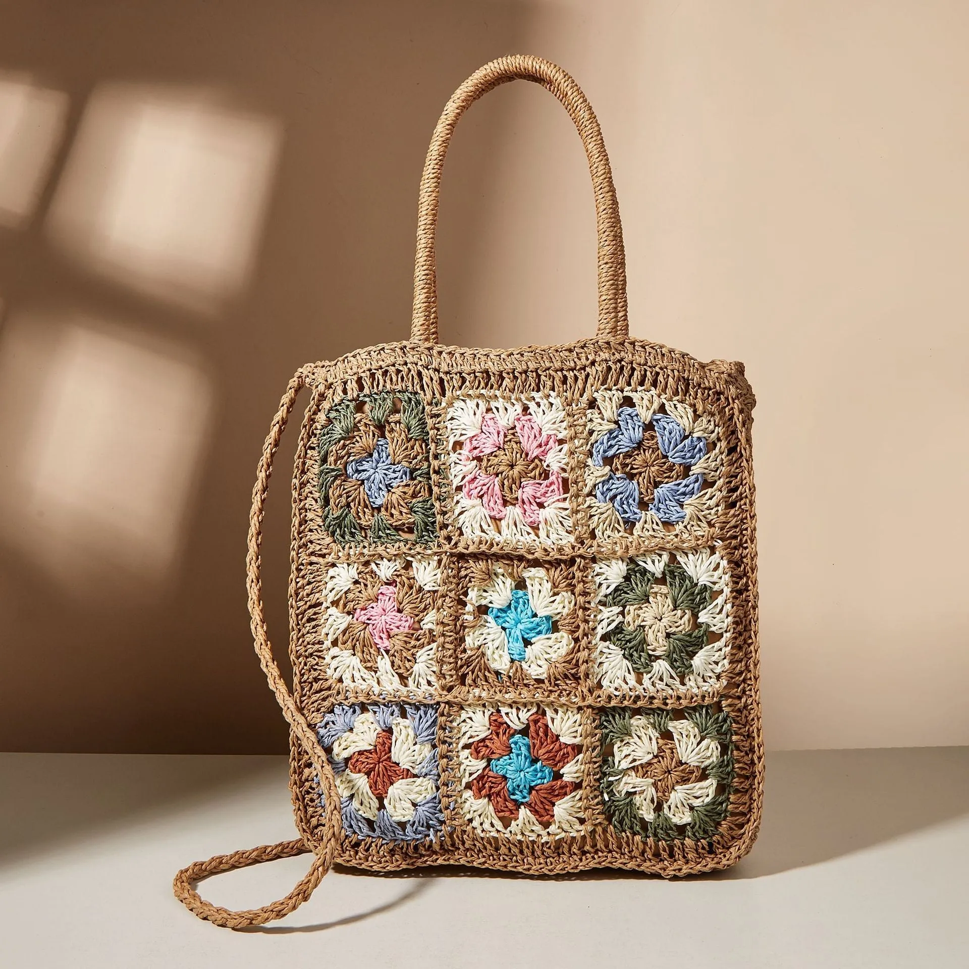 Bohemian Crochet Look Straw Totes