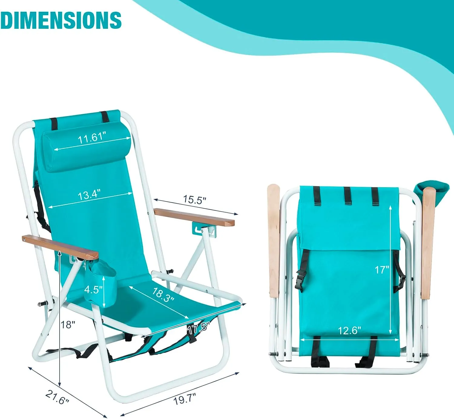 Bonnlo Backpack Carry Chair Set of 2 w/Cup Holder, Portable Foldable 4-Position Reclining, Heavy-Duty Camping Chair Supports 265 lbs (120 kg) for Beach Lawn Concert Fishing（Mint Green）