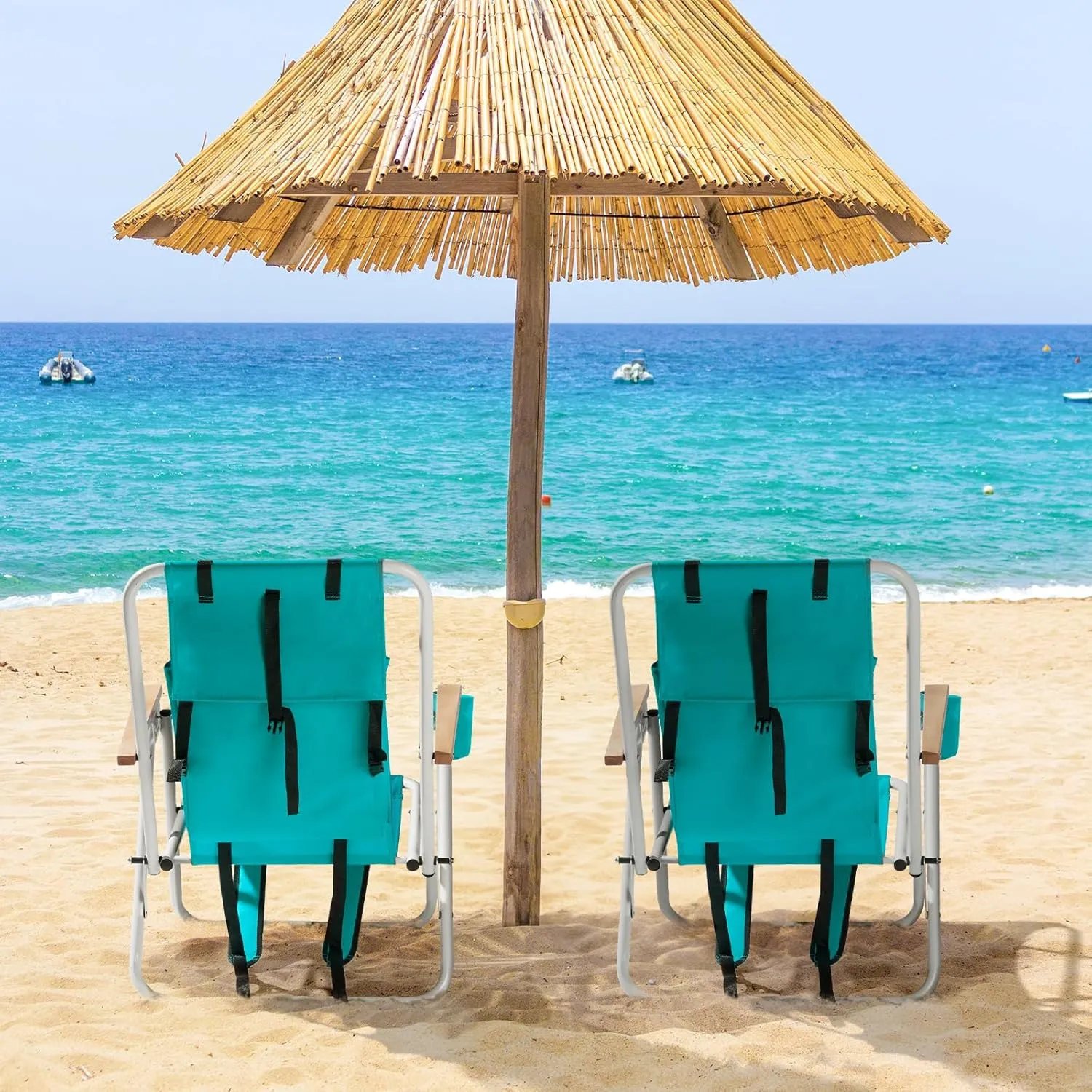 Bonnlo Backpack Carry Chair Set of 2 w/Cup Holder, Portable Foldable 4-Position Reclining, Heavy-Duty Camping Chair Supports 265 lbs (120 kg) for Beach Lawn Concert Fishing（Mint Green）