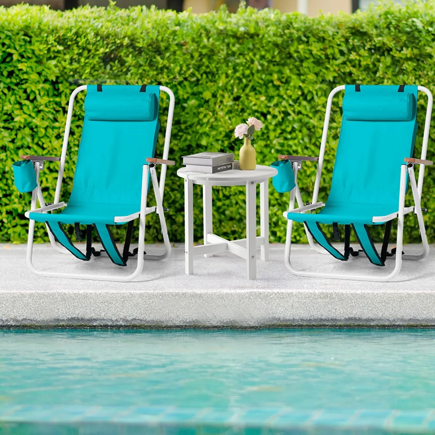 Bonnlo Backpack Carry Chair Set of 2 w/Cup Holder, Portable Foldable 4-Position Reclining, Heavy-Duty Camping Chair Supports 265 lbs (120 kg) for Beach Lawn Concert Fishing（Mint Green）