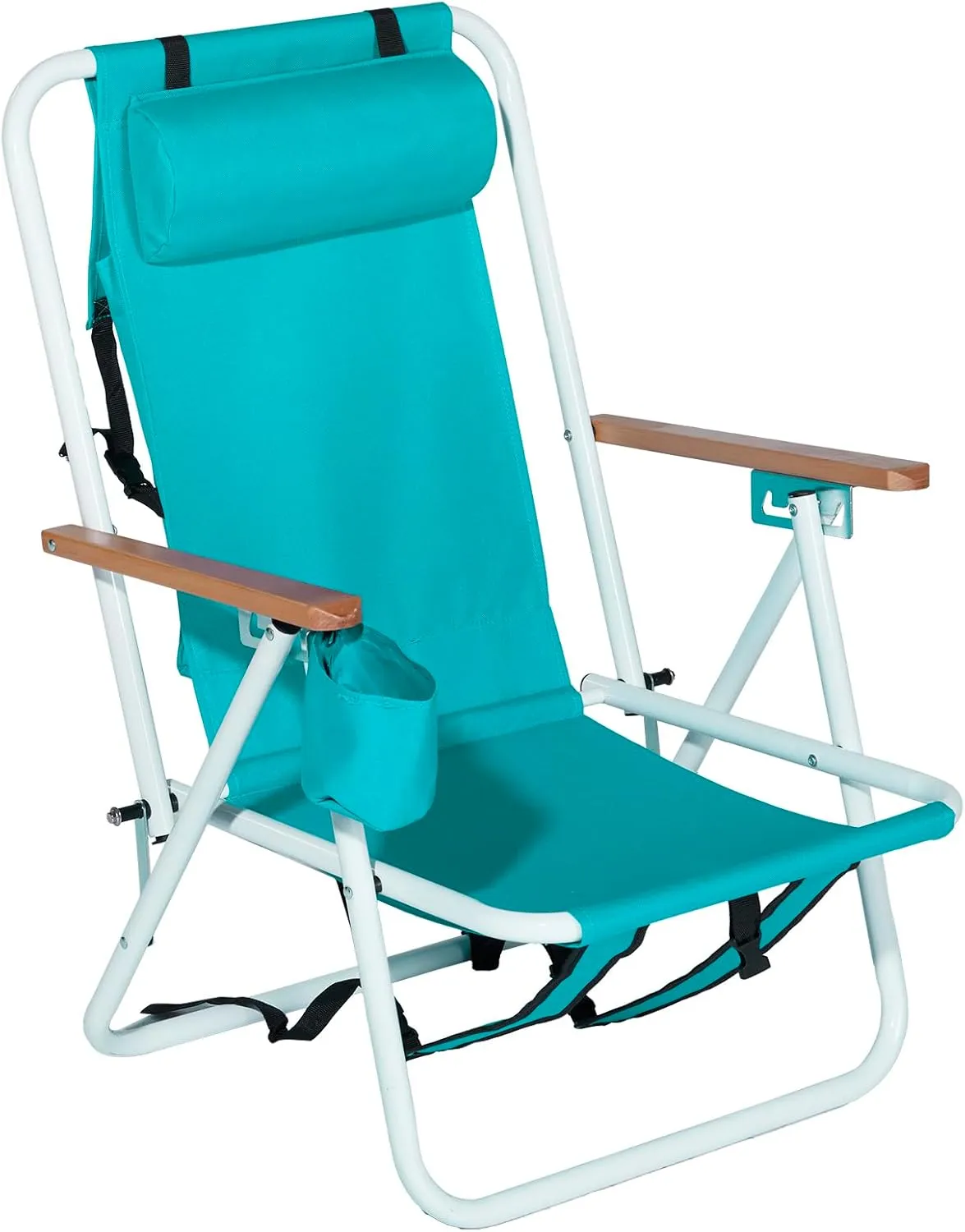 Bonnlo Backpack Carry Chair Set of 2 w/Cup Holder, Portable Foldable 4-Position Reclining, Heavy-Duty Camping Chair Supports 265 lbs (120 kg) for Beach Lawn Concert Fishing（Mint Green）
