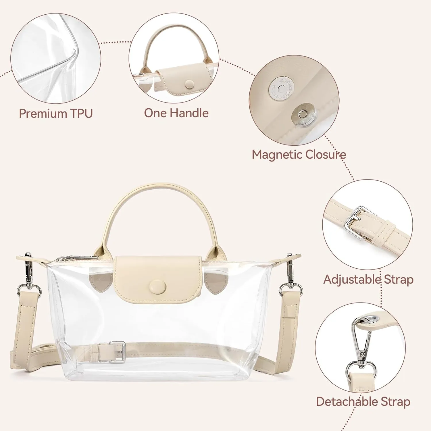 BOSTANTEN Clear Bag for Stadium Approved Small Crossbody Purse Handbags for Concerts Sports Events
