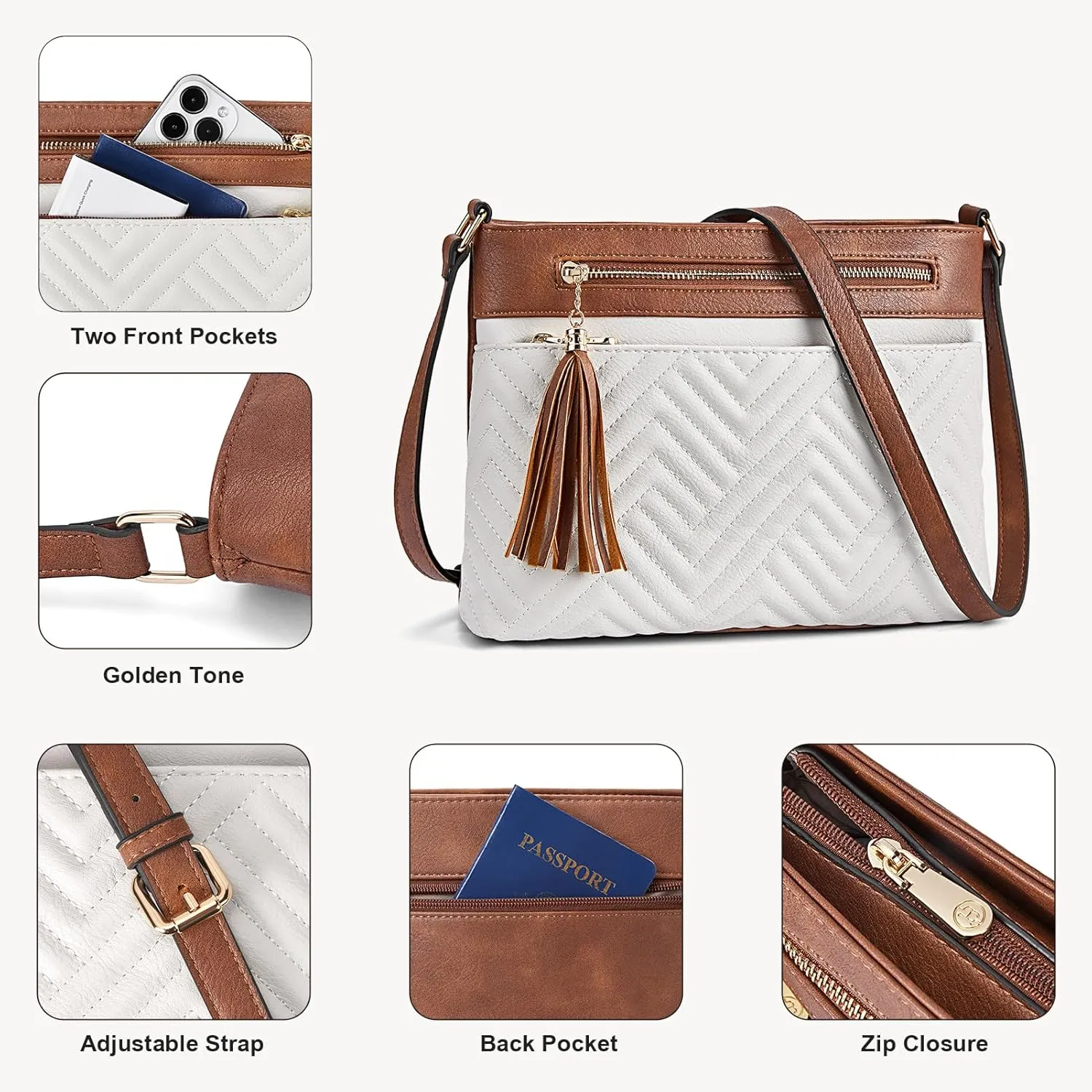 BOSTANTEN Crossbody Purses for Women Medium Shoulder Bag Quilted Handbags with Zipper Pocket