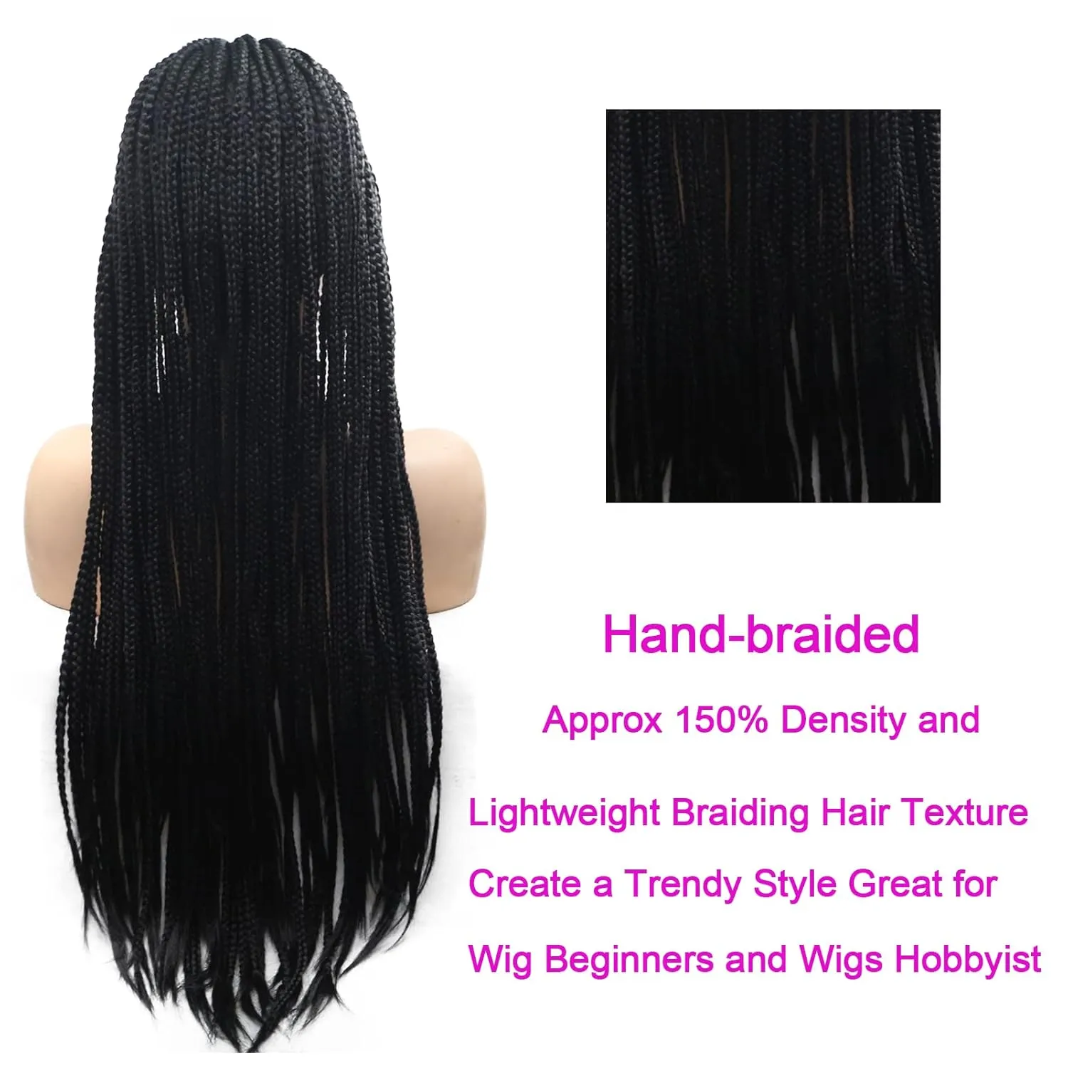 Braided Wigs for Black Women Box Braids Wig Fully Long Black Handmade 13x3 Lace Front Realistic Hand-Braided Wig Lightweight Synthetic Lace Frontal Black Cornrow Twisted 26 Inch