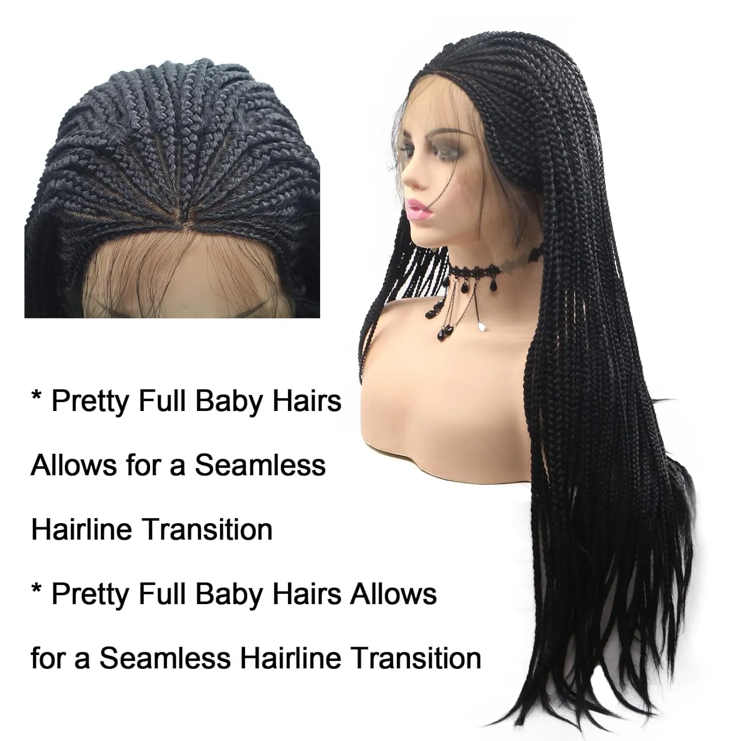 Braided Wigs for Black Women Box Braids Wig Fully Long Black Handmade 13x3 Lace Front Realistic Hand-Braided Wig Lightweight Synthetic Lace Frontal Black Cornrow Twisted 26 Inch