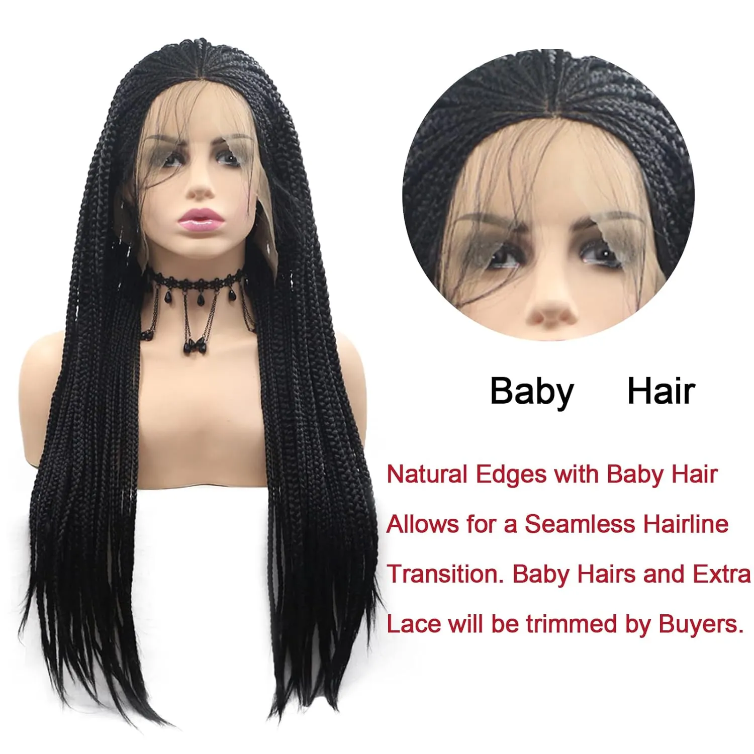 Braided Wigs for Black Women Box Braids Wig Fully Long Black Handmade 13x3 Lace Front Realistic Hand-Braided Wig Lightweight Synthetic Lace Frontal Black Cornrow Twisted 26 Inch