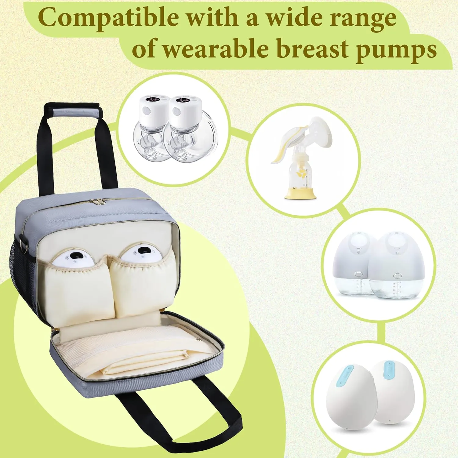 Breastmilk Cooler Bag with Ice Pack, Wearable Breast Pump Storage Bag, Insulated Bottle Travel Bag Compatible with Momcozy/Elvie/Willow, Fits Baby Bottles up to 9 Ounce with Shoulder Strap Gery Mini