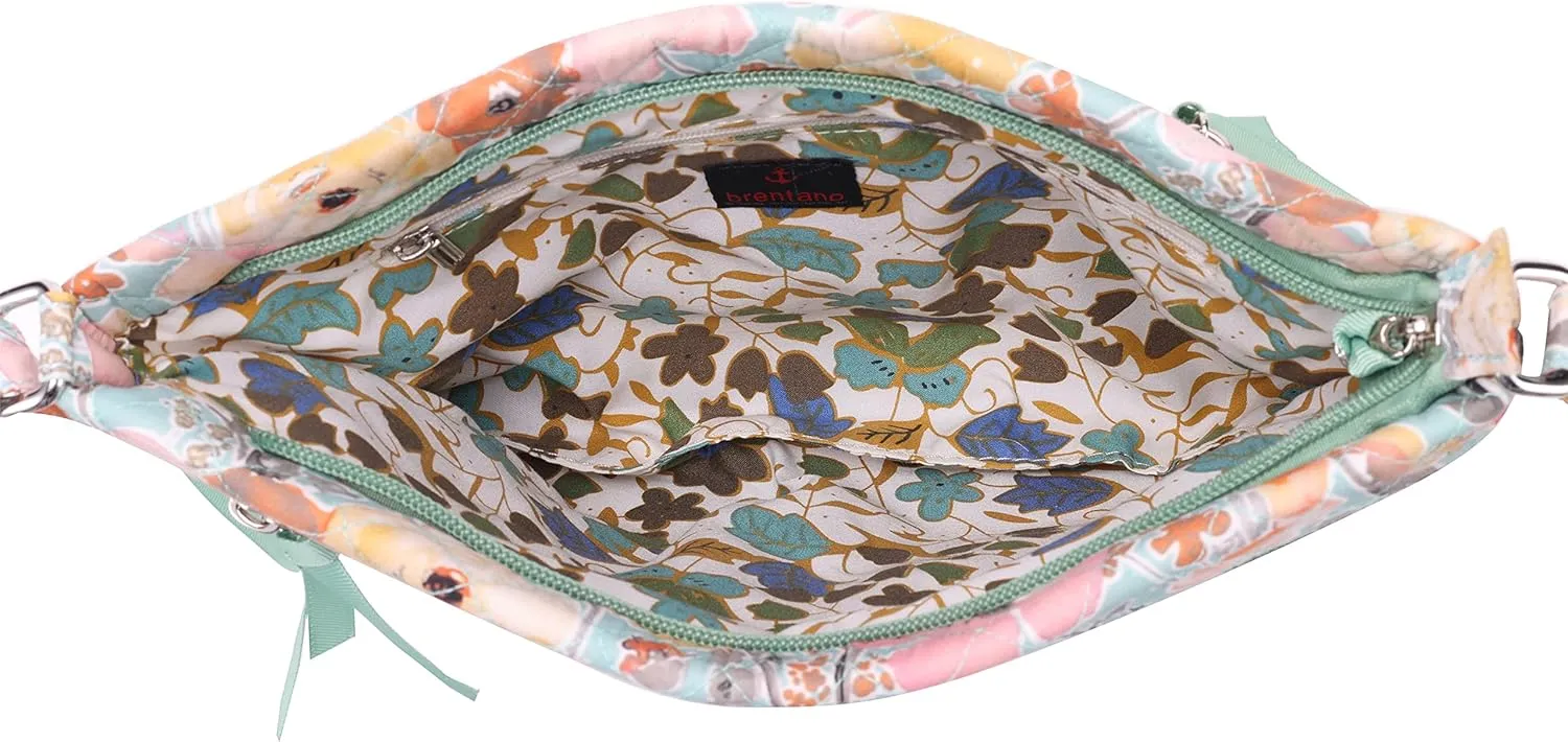 Brentano Cotton quilted Multi-zipper crossbody purse
