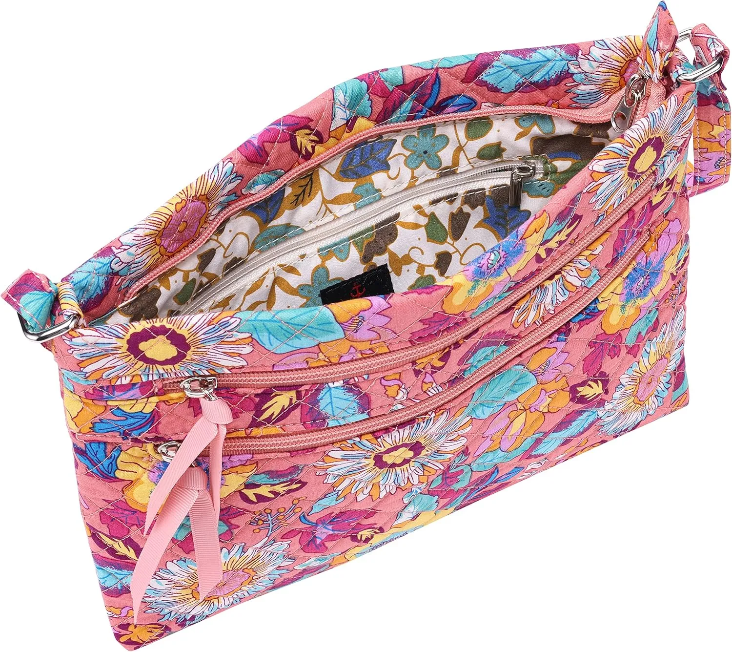 Brentano Cotton quilted Multi-zipper crossbody purse