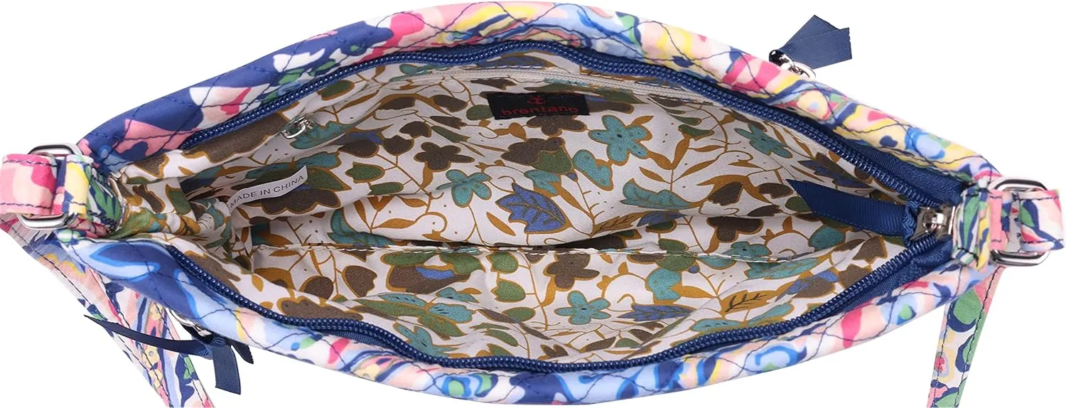 Brentano Cotton quilted Multi-zipper crossbody purse
