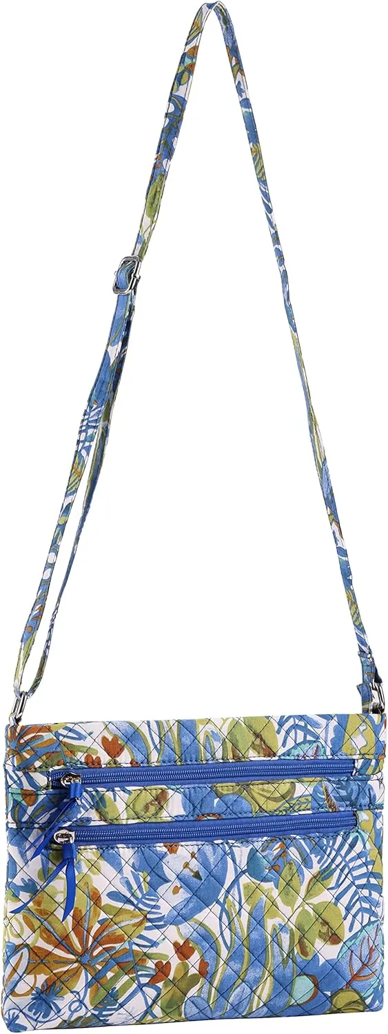 Brentano Cotton quilted Multi-zipper crossbody purse