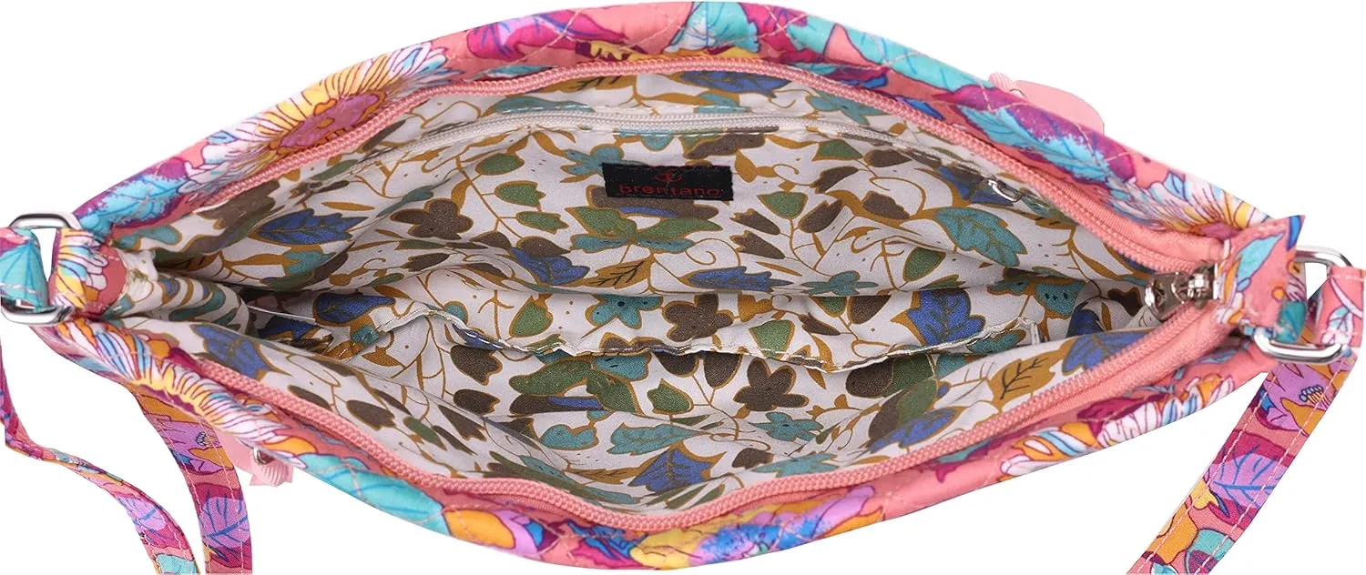 Brentano Cotton quilted Multi-zipper crossbody purse