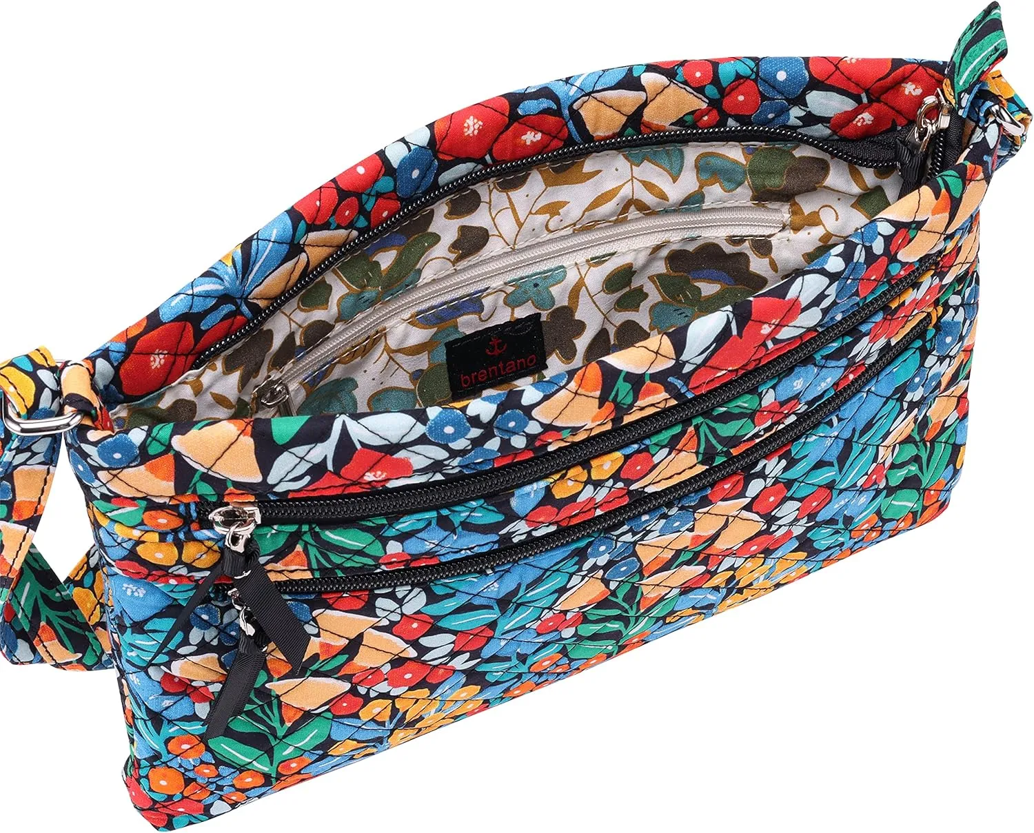 Brentano Cotton quilted Multi-zipper crossbody purse