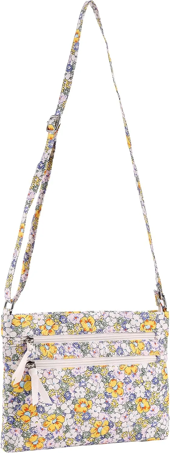 Brentano Cotton quilted Multi-zipper crossbody purse
