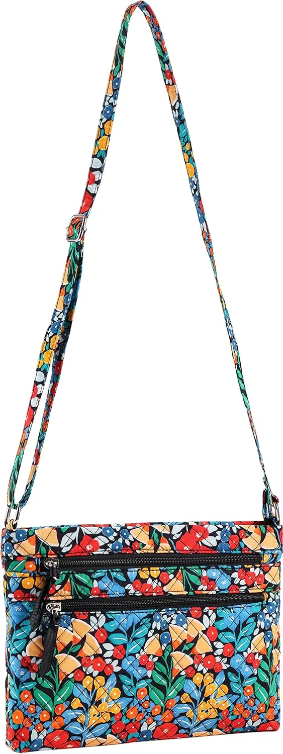 Brentano Cotton quilted Multi-zipper crossbody purse
