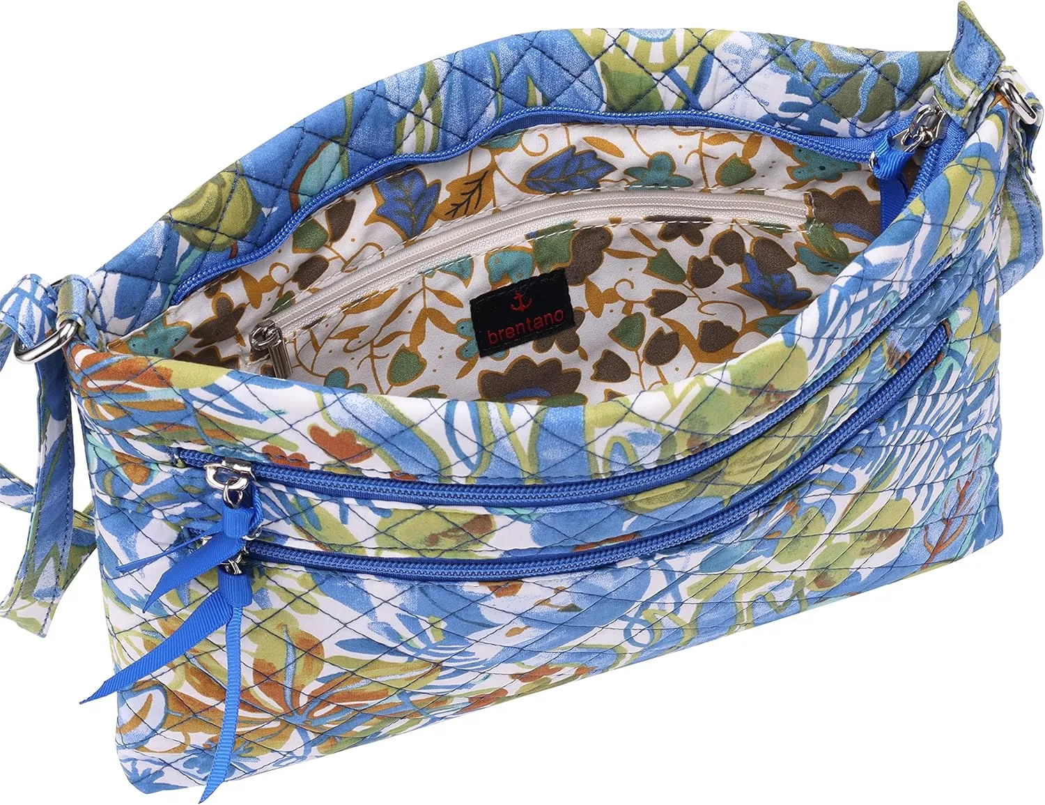 Brentano Cotton quilted Multi-zipper crossbody purse