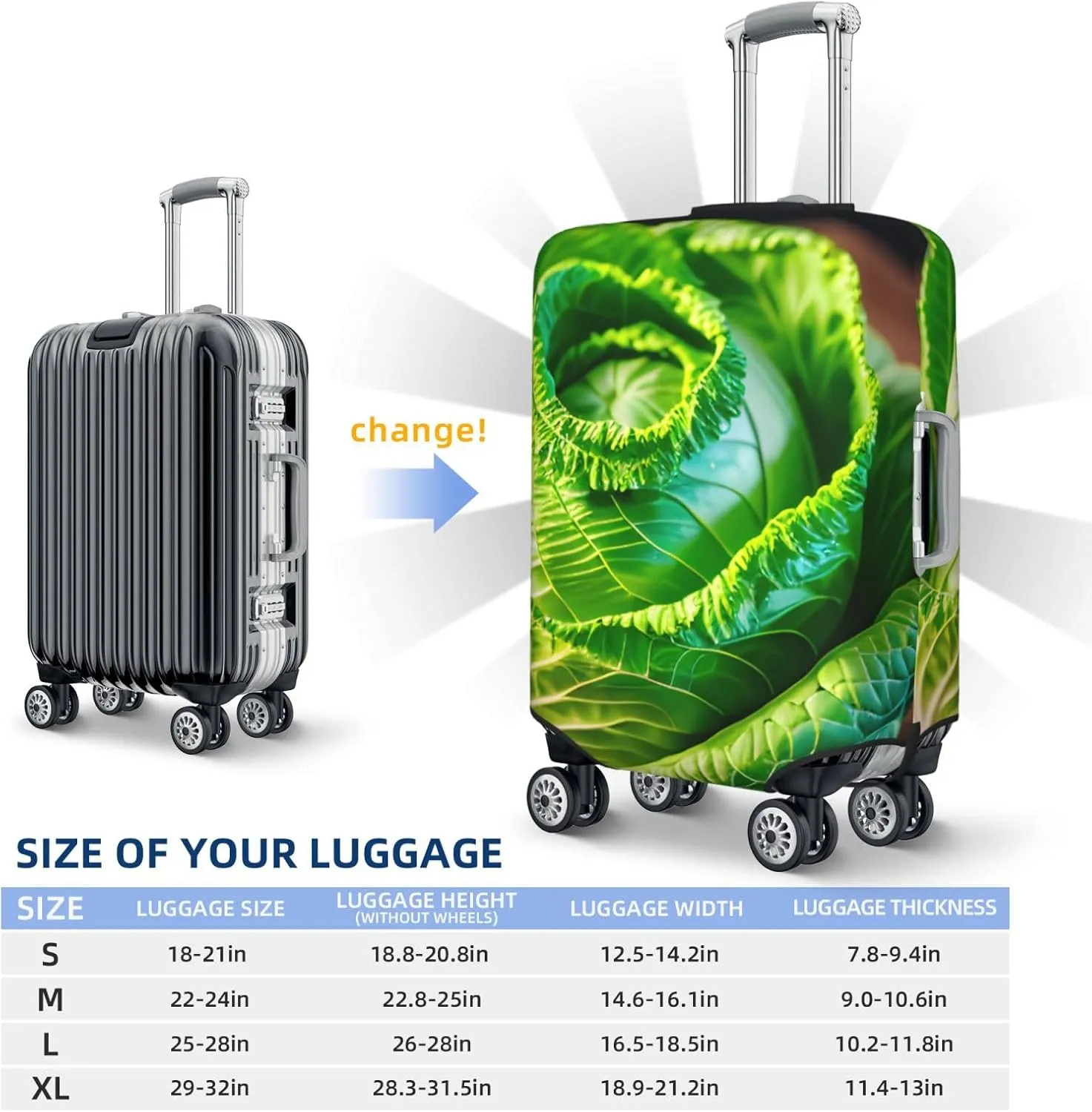 Bright Cabbage Print Suitcase Decoraitve Covers Washable Suitcase Cover Travel Luggage Accessories