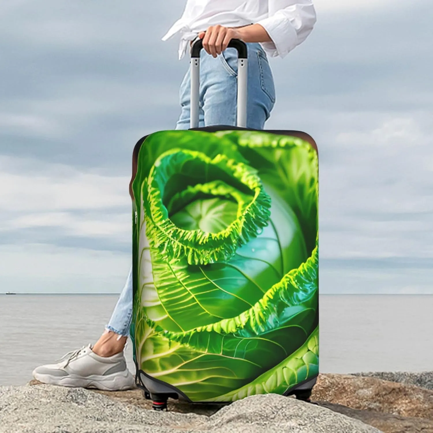 Bright Cabbage Print Suitcase Decoraitve Covers Washable Suitcase Cover Travel Luggage Accessories