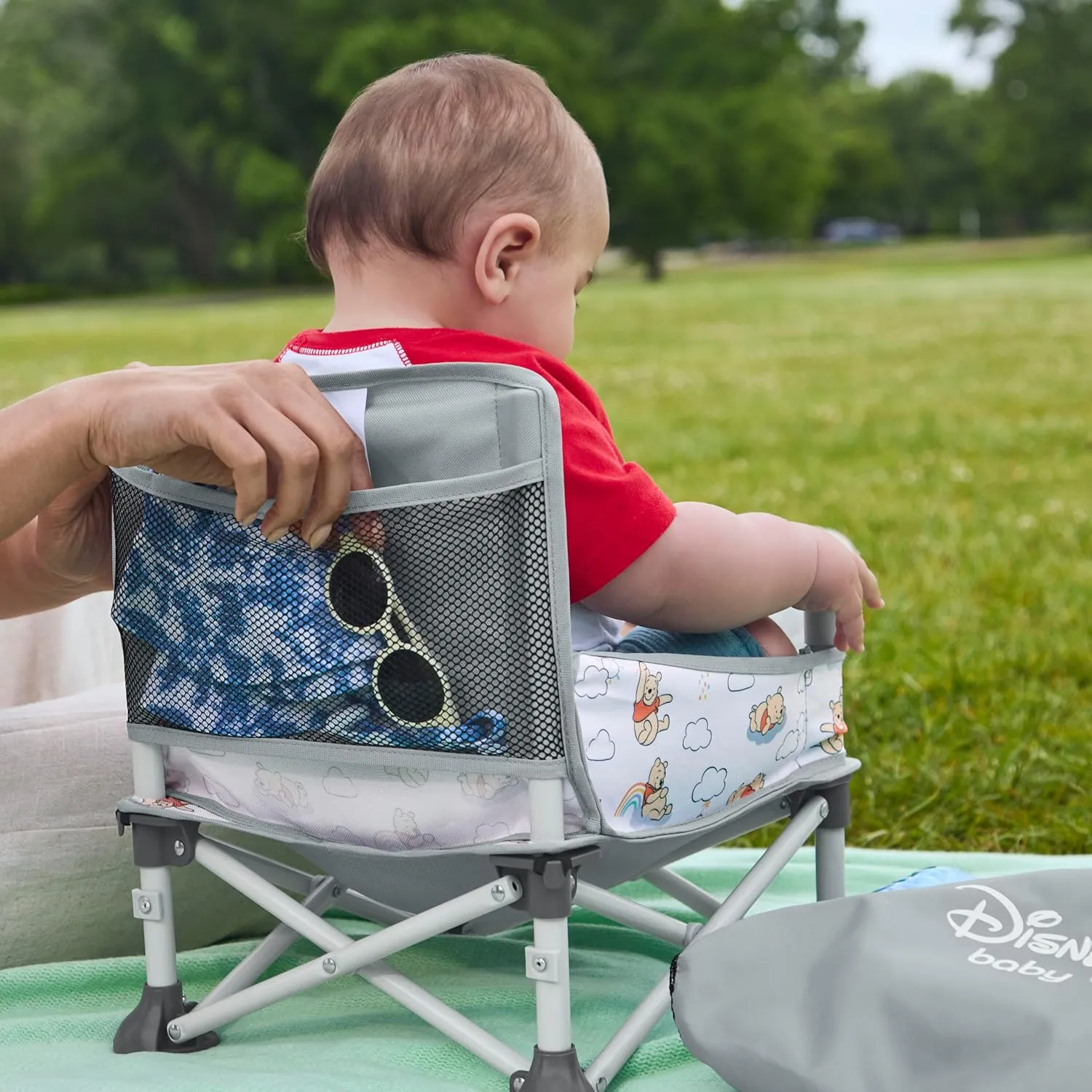 Bright Starts Disney Winnie The Pooh Pop 'N Sit Portable Booster, Indoor/Outdoor Use, Floor Seat with Feeding Tray, 6 Mos - 3 Yrs